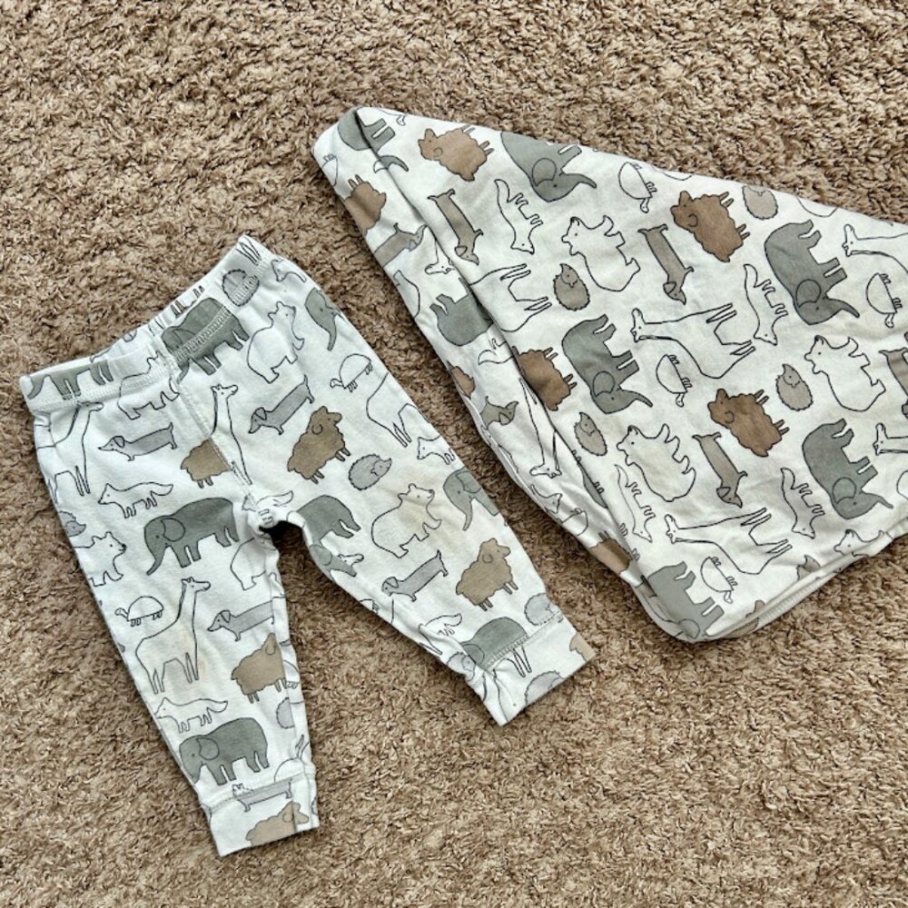 Carters Baby Boy 9M Animal Print Pants and‎ Blanket Set White Grey Tan Safari